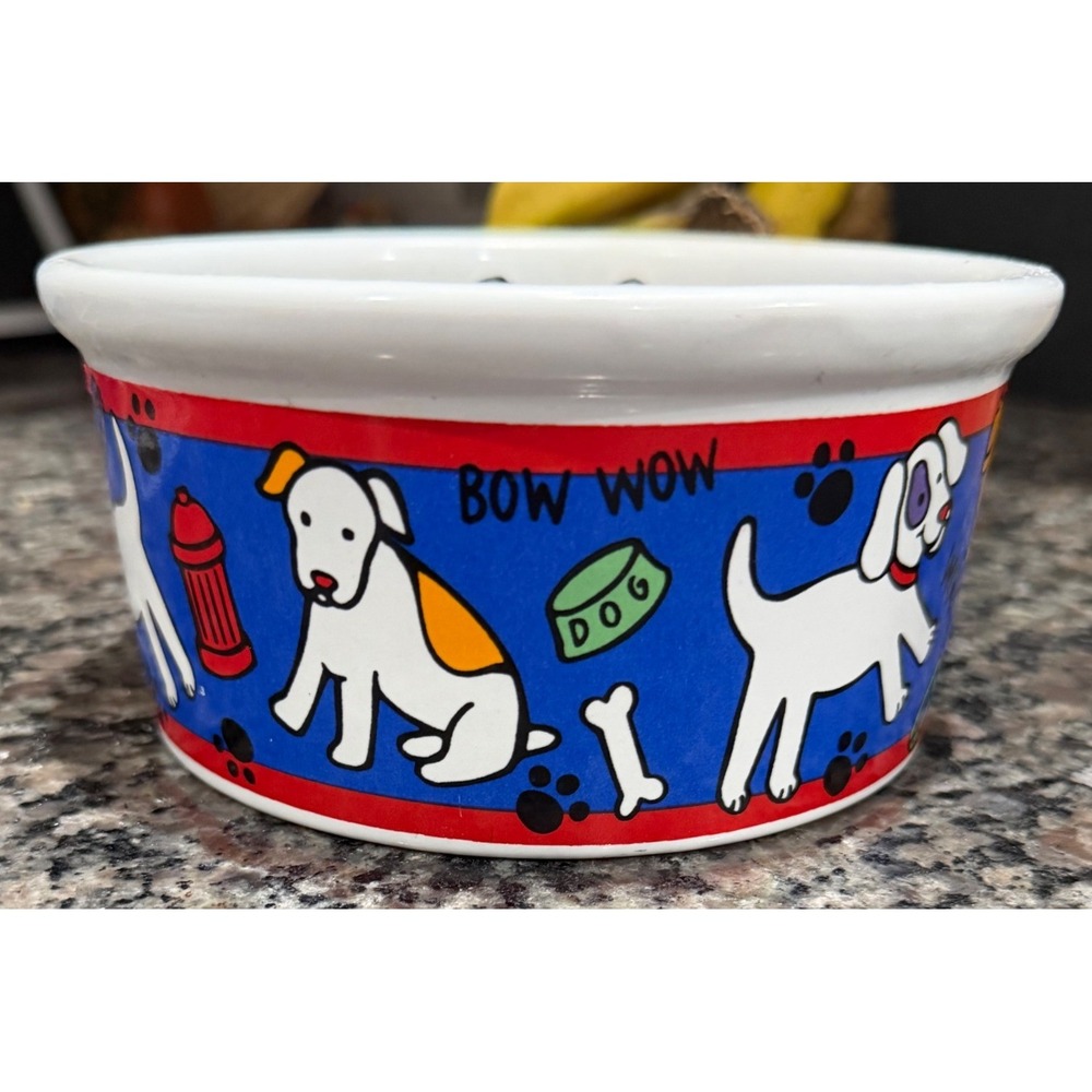 Signature Housewares Spot Dog Stoneware Pet Bowl Riviera Van Beers Blue White